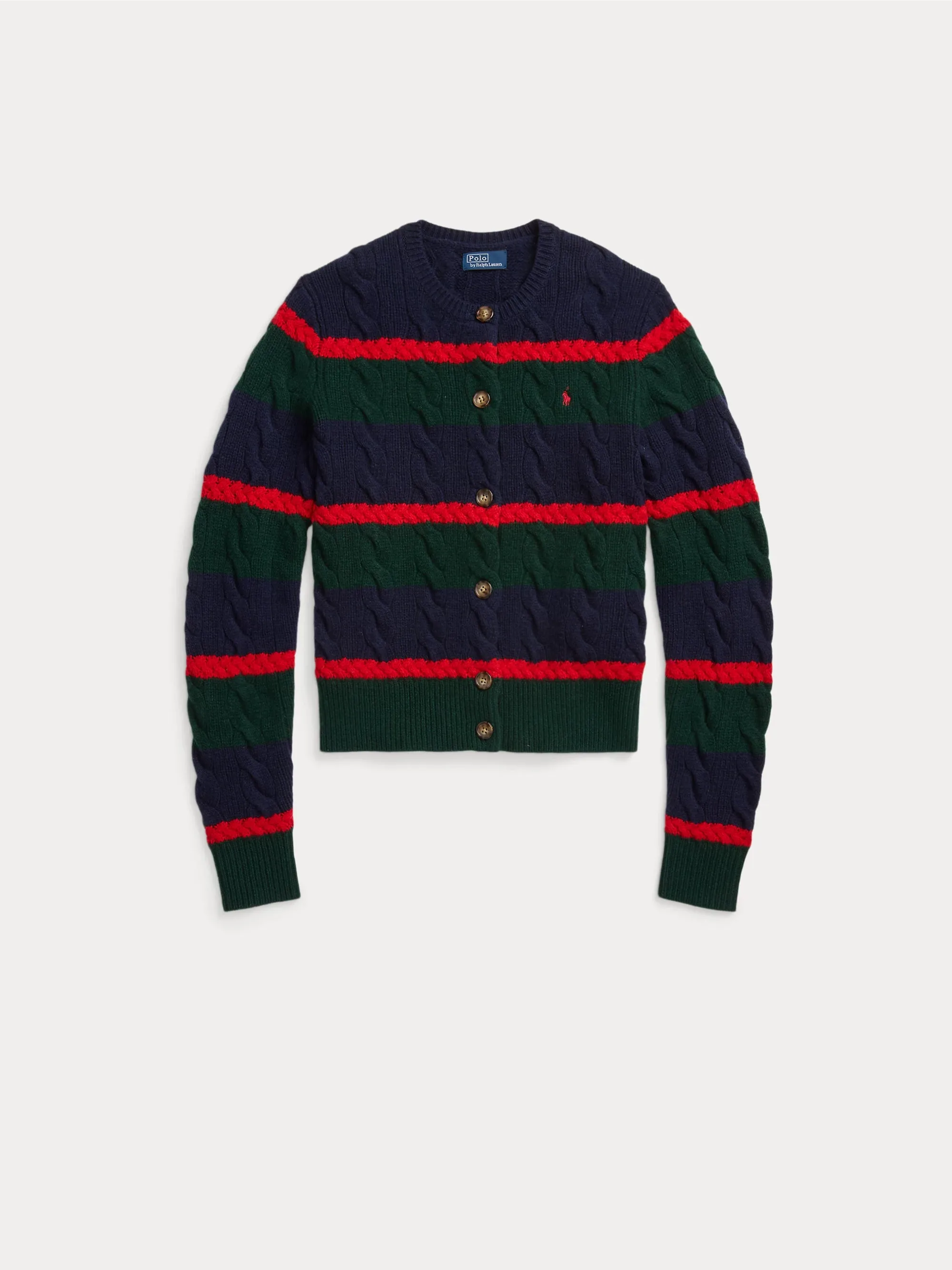 Cardigan a Righe in Misto Cashmere Verde/Blu
