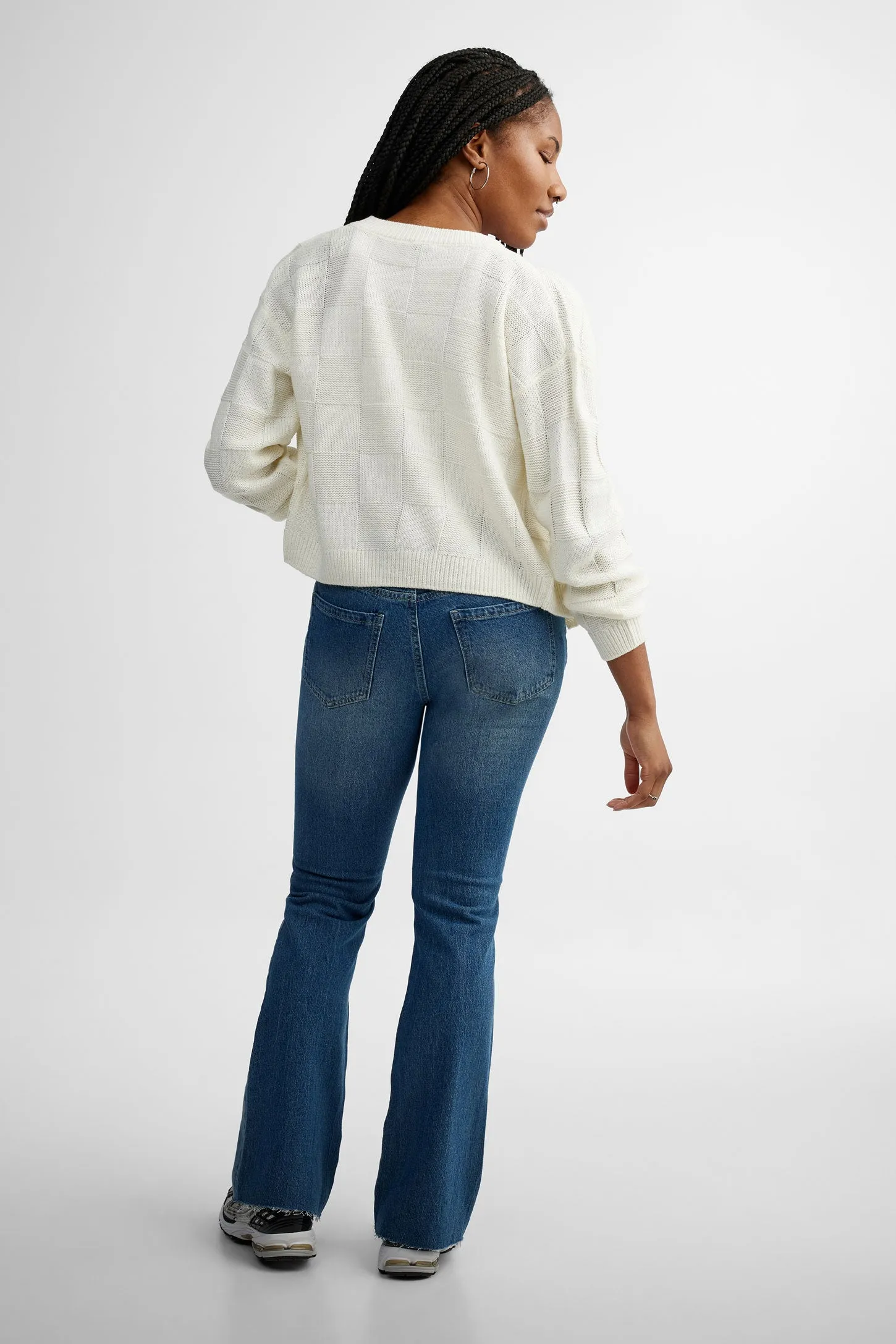Cardigan en tricot motif carreaux - Femme
