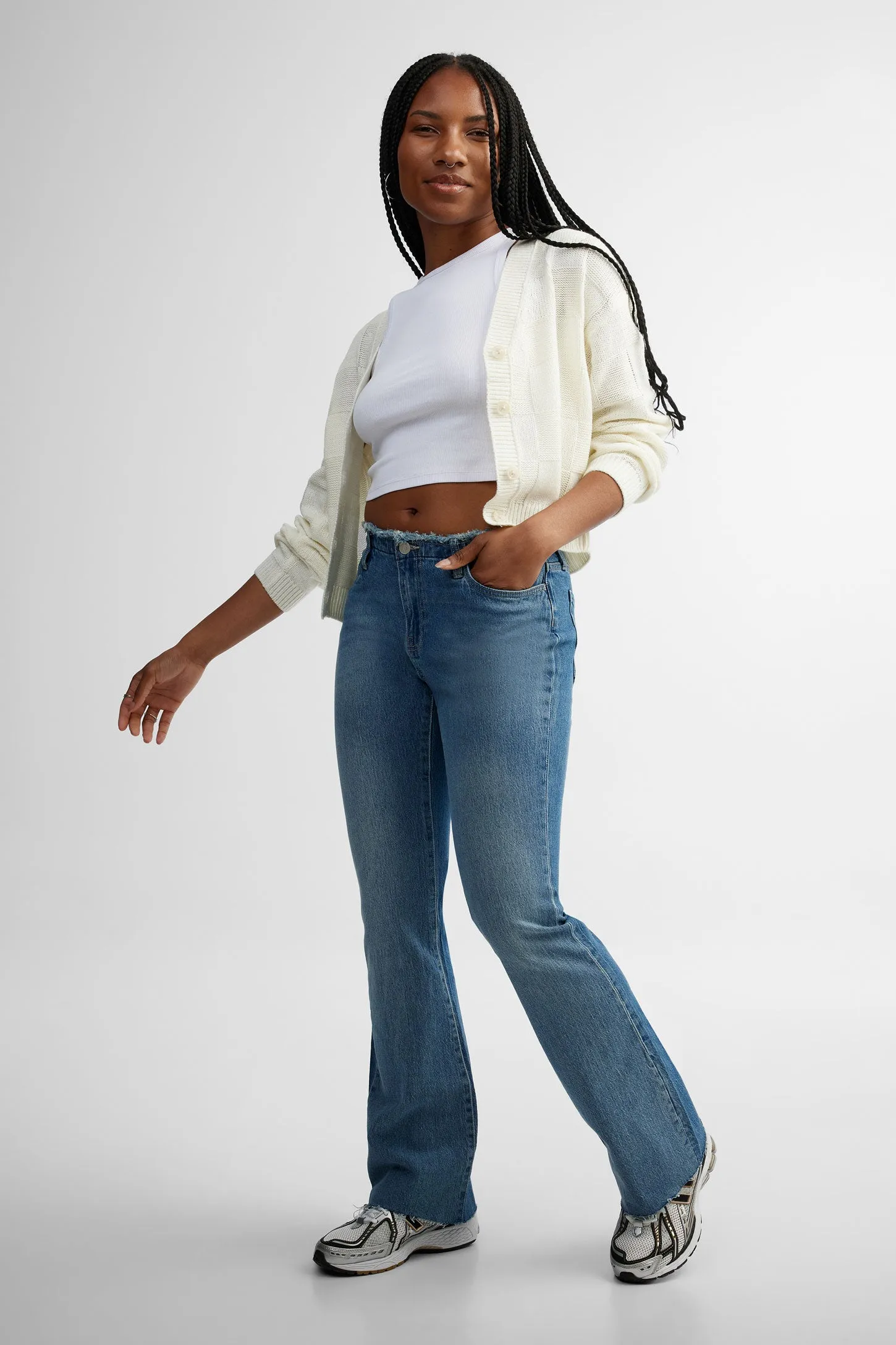 Cardigan en tricot motif carreaux - Femme