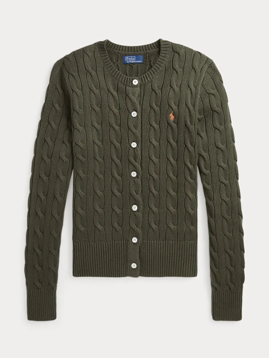 Cardigan in Cotone a Trecce Verde Oliva