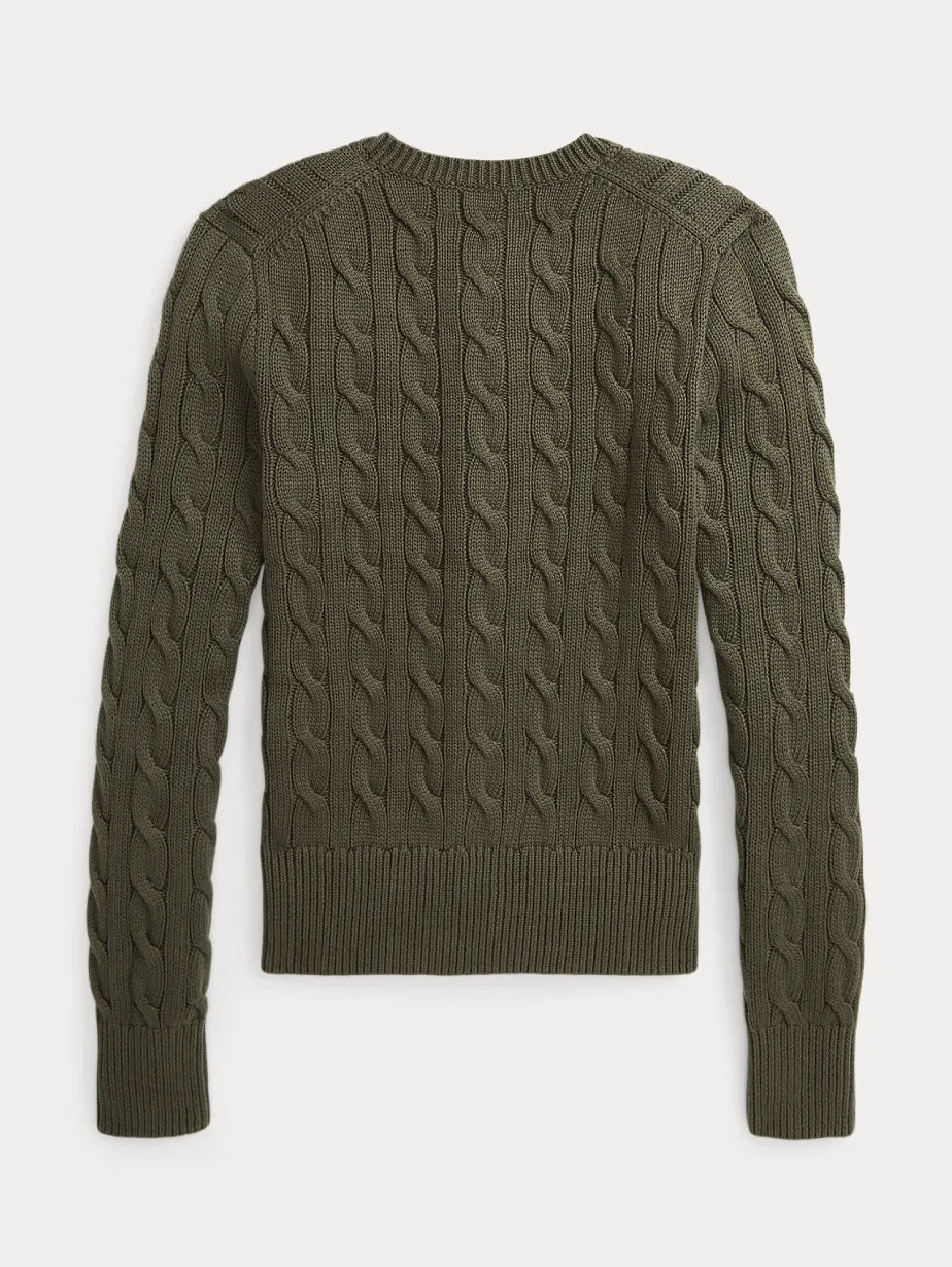 Cardigan in Cotone a Trecce Verde Oliva