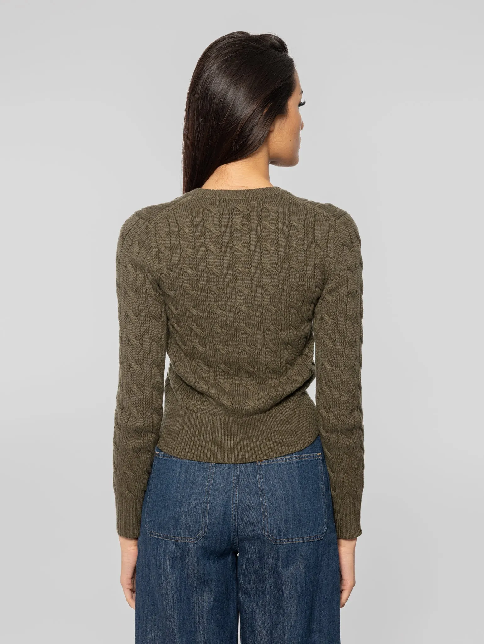 Cardigan in Cotone a Trecce Verde Oliva