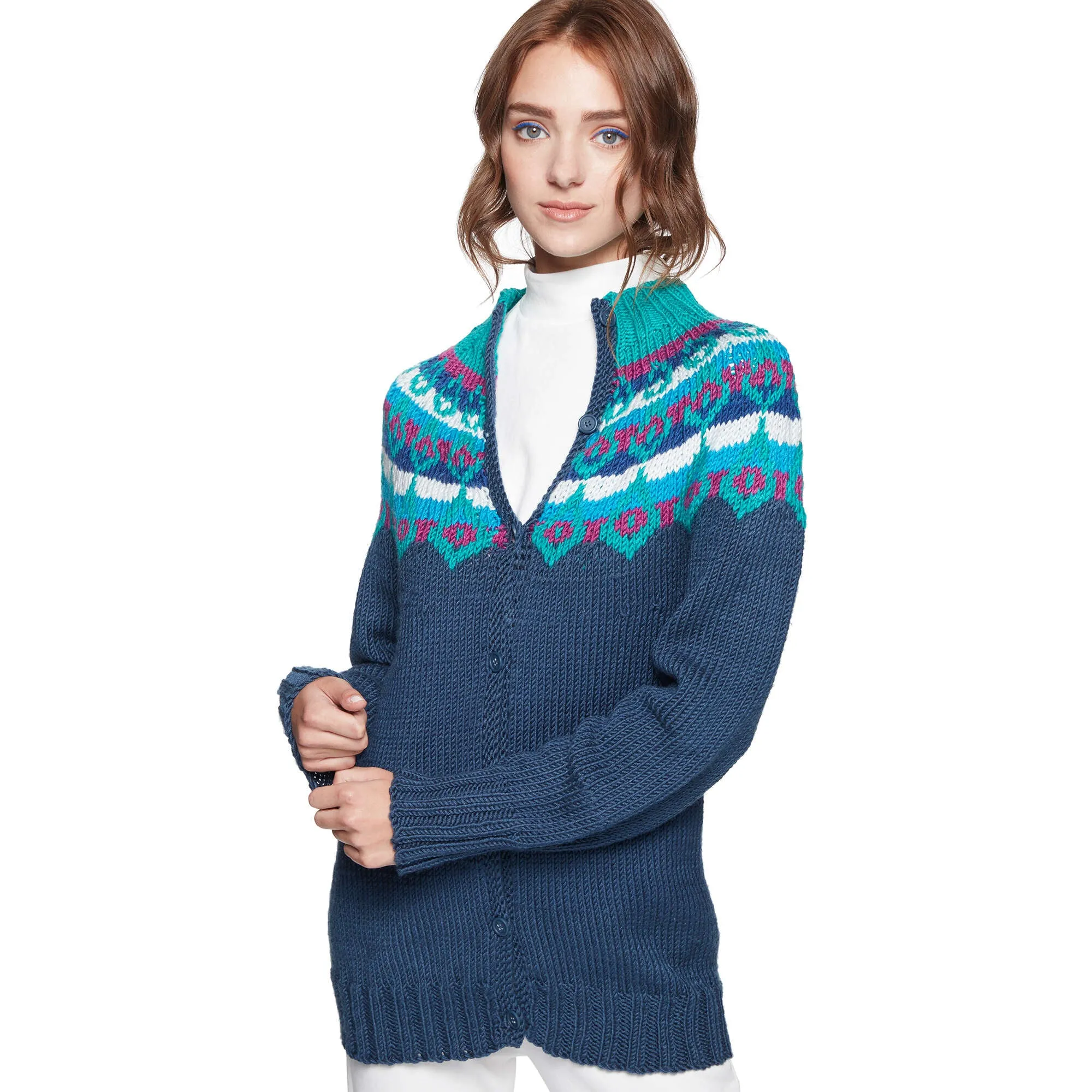 Caron X Pantone Fair Isle Knit Yoke Cardigan