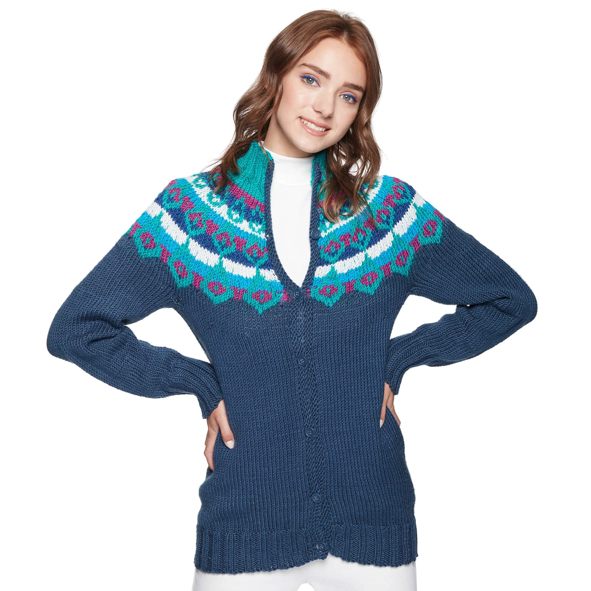 Caron X Pantone Fair Isle Knit Yoke Cardigan