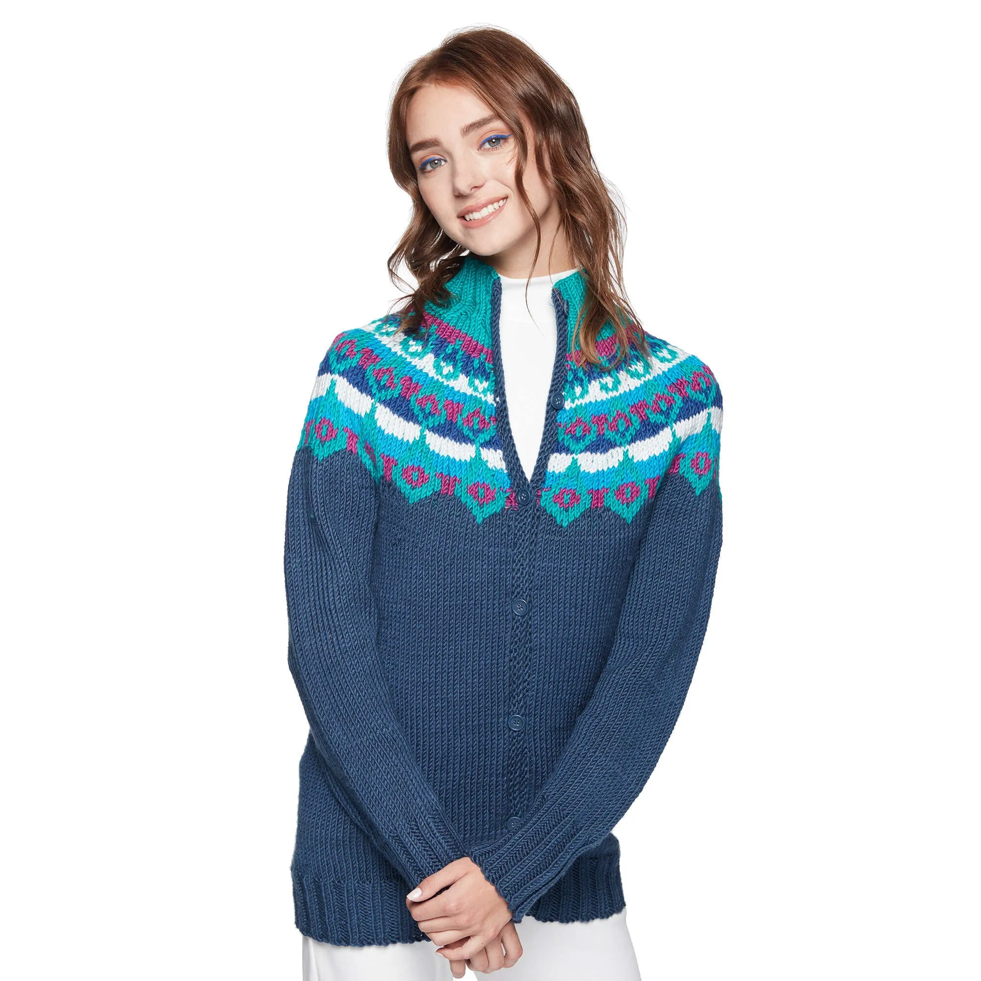 Caron X Pantone Fair Isle Knit Yoke Cardigan