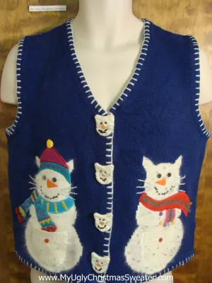 Cat Snowmen Funny Christmas Sweater Vest