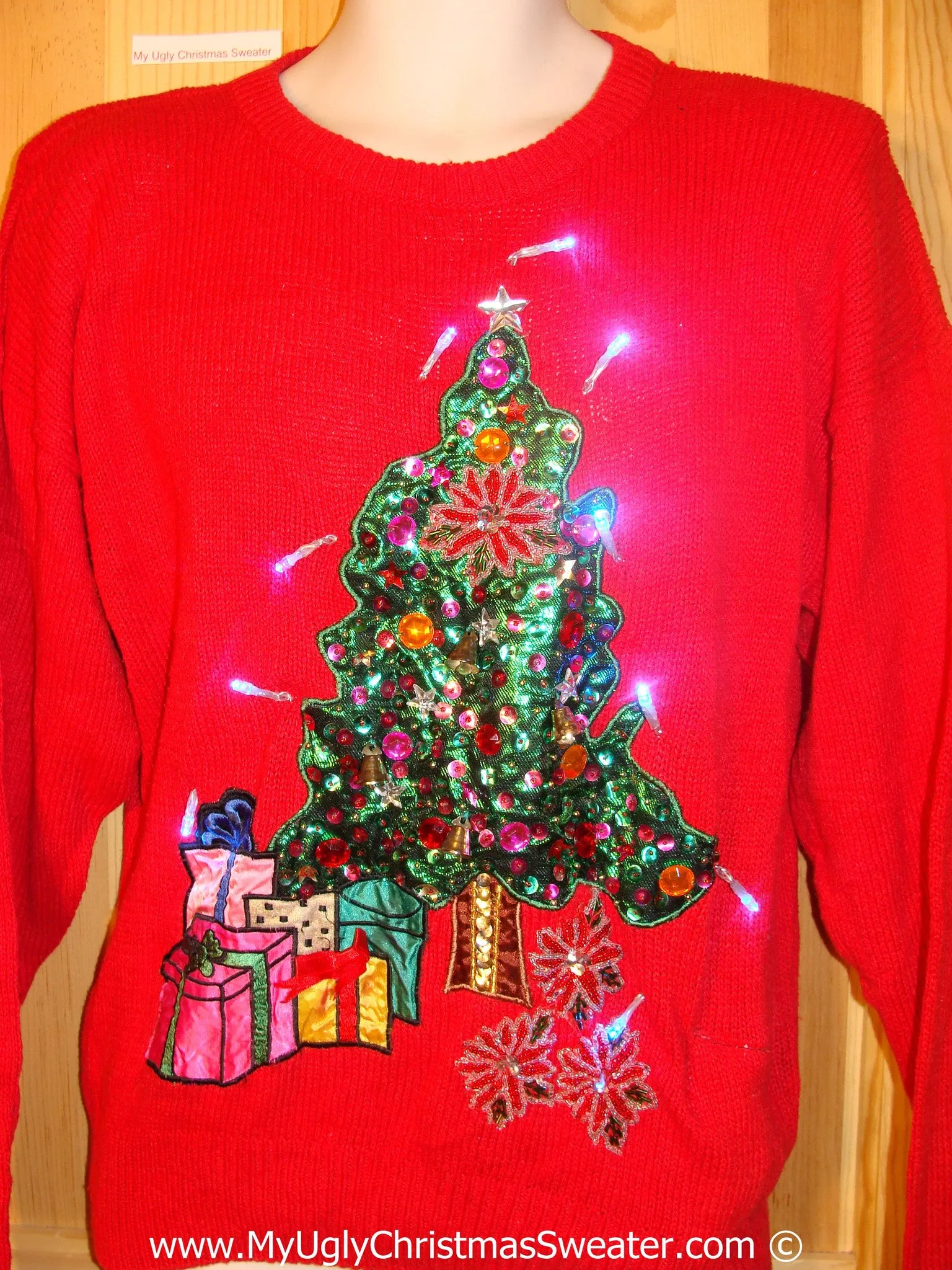 Christmas Sweater with Lights Red with Huge Tree (g201)