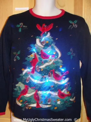 Christmas Sweater with Lights Tree and Red Cardinals (g241)