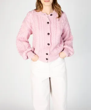 Clover Cropped Aran Cardigan Pale Pink
