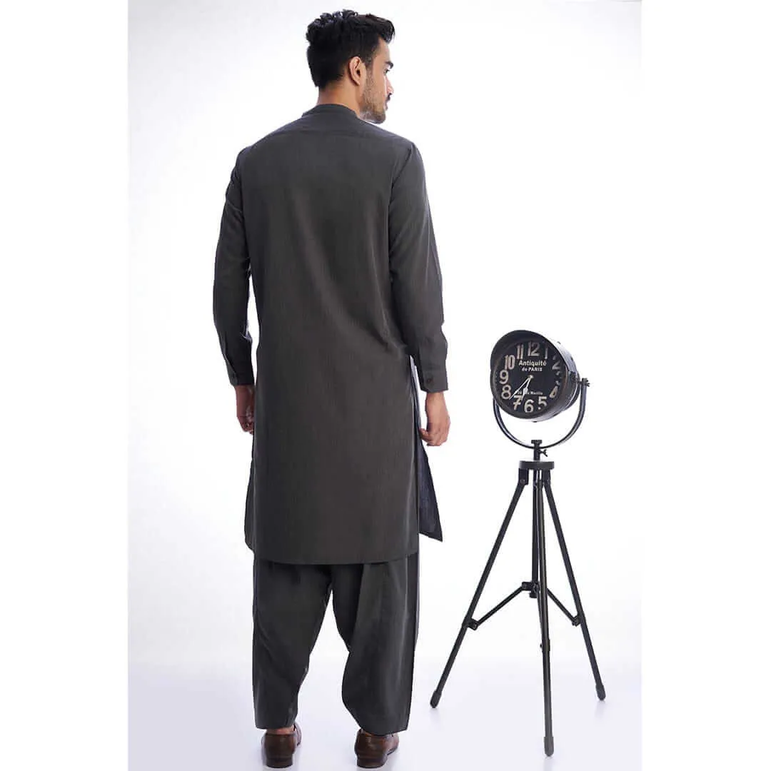 Dark Grey Textured Shalwar Kameez