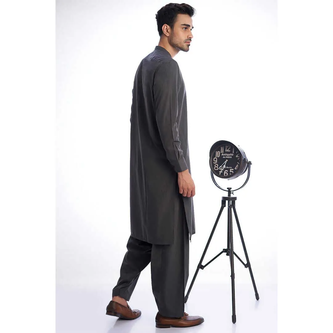 Dark Grey Textured Shalwar Kameez