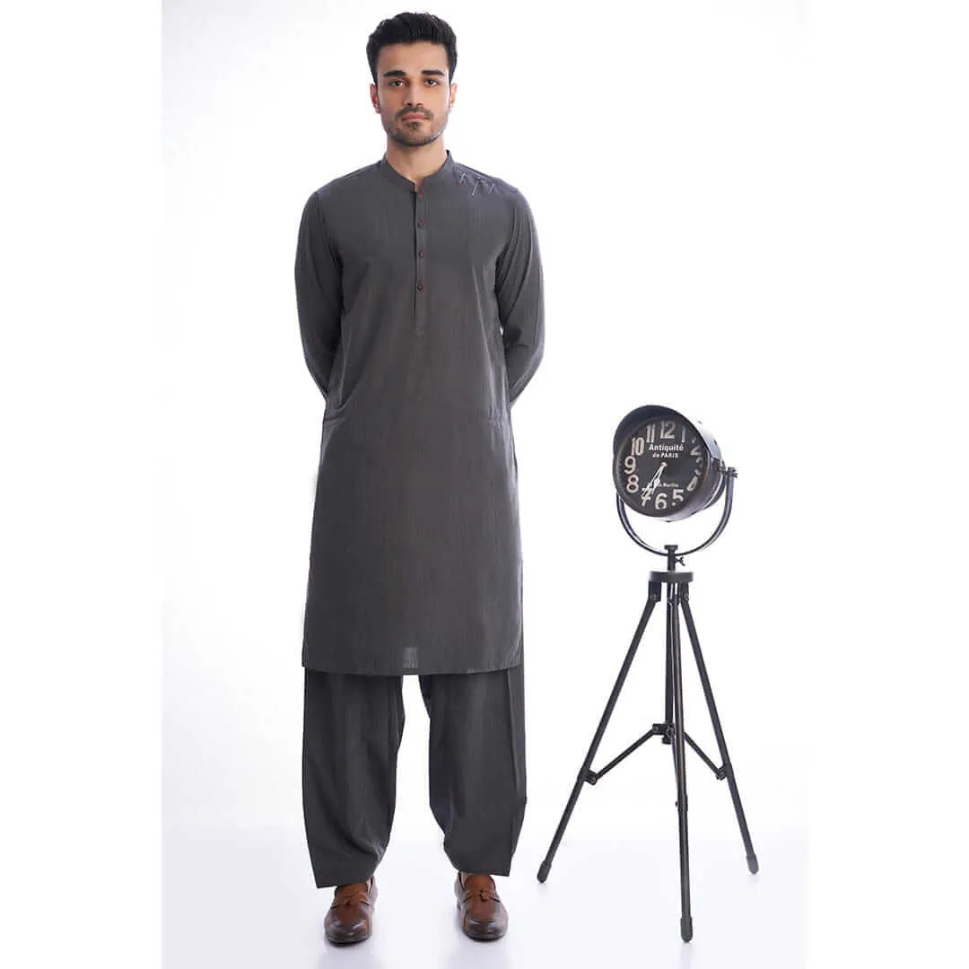 Dark Grey Textured Shalwar Kameez