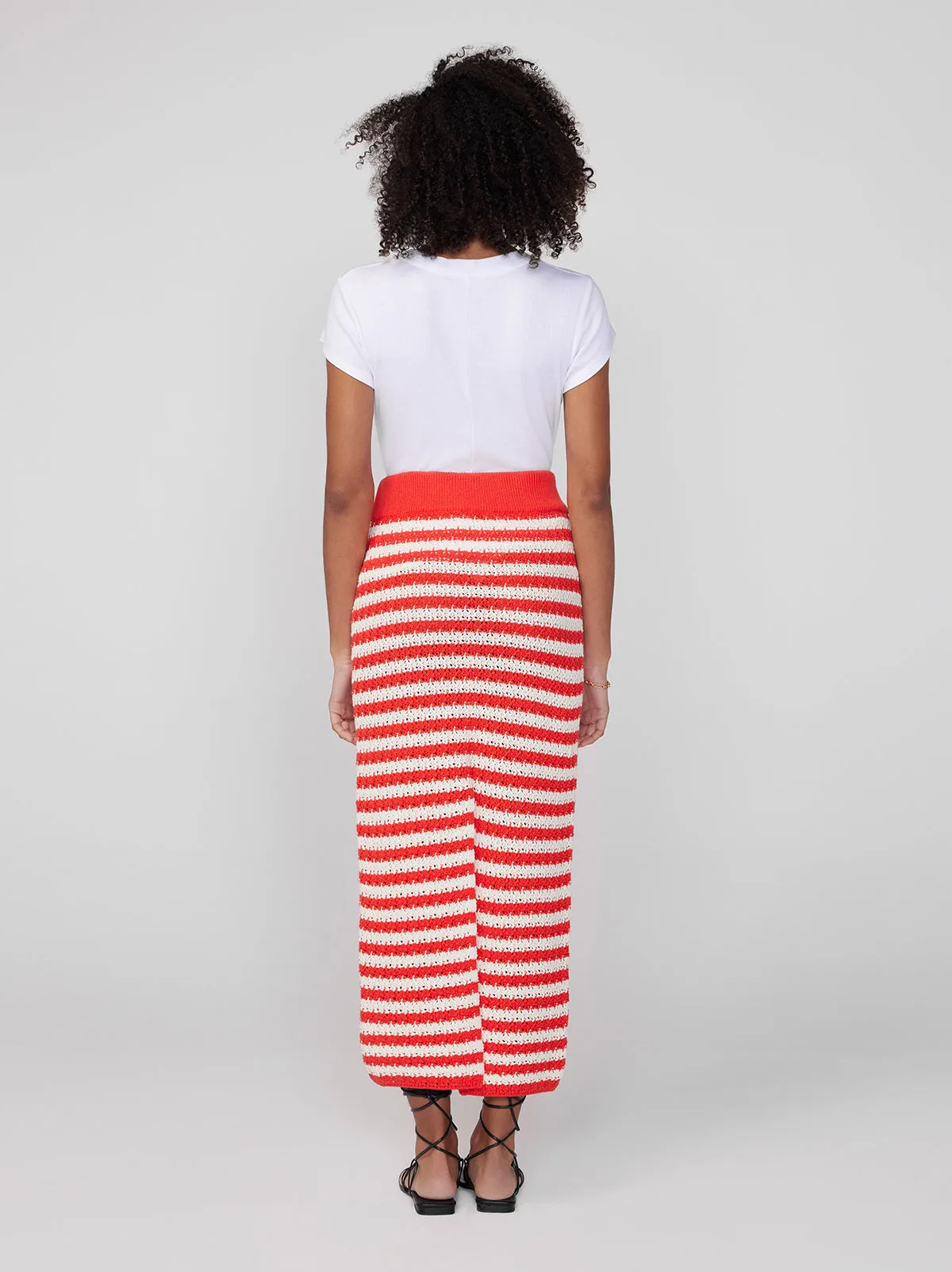 Delphine Orange Stripe Crochet Knit Midi Skirt