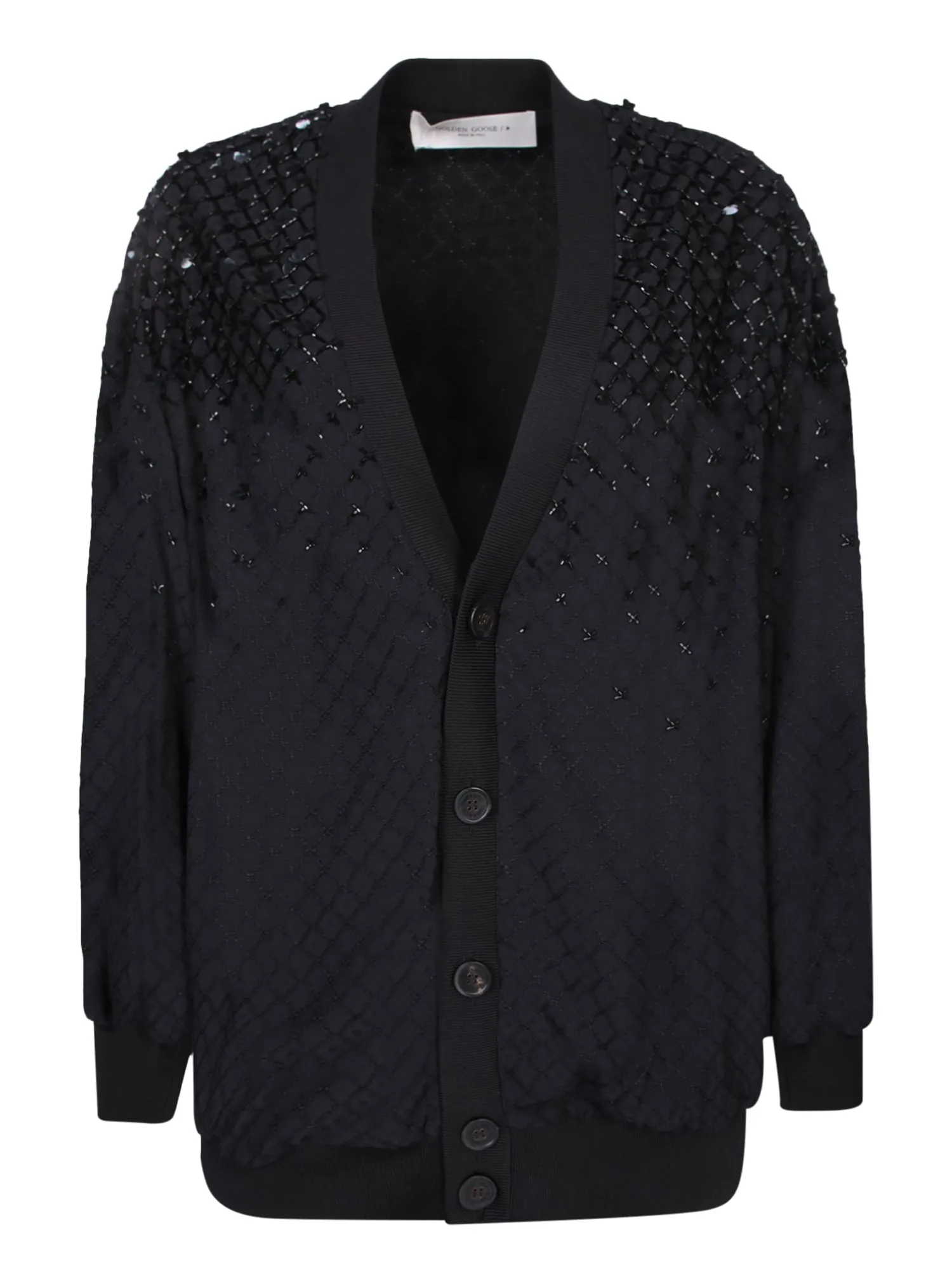 Embroidered degradé black cardigan