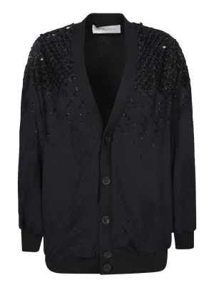 Embroidered degradé black cardigan
