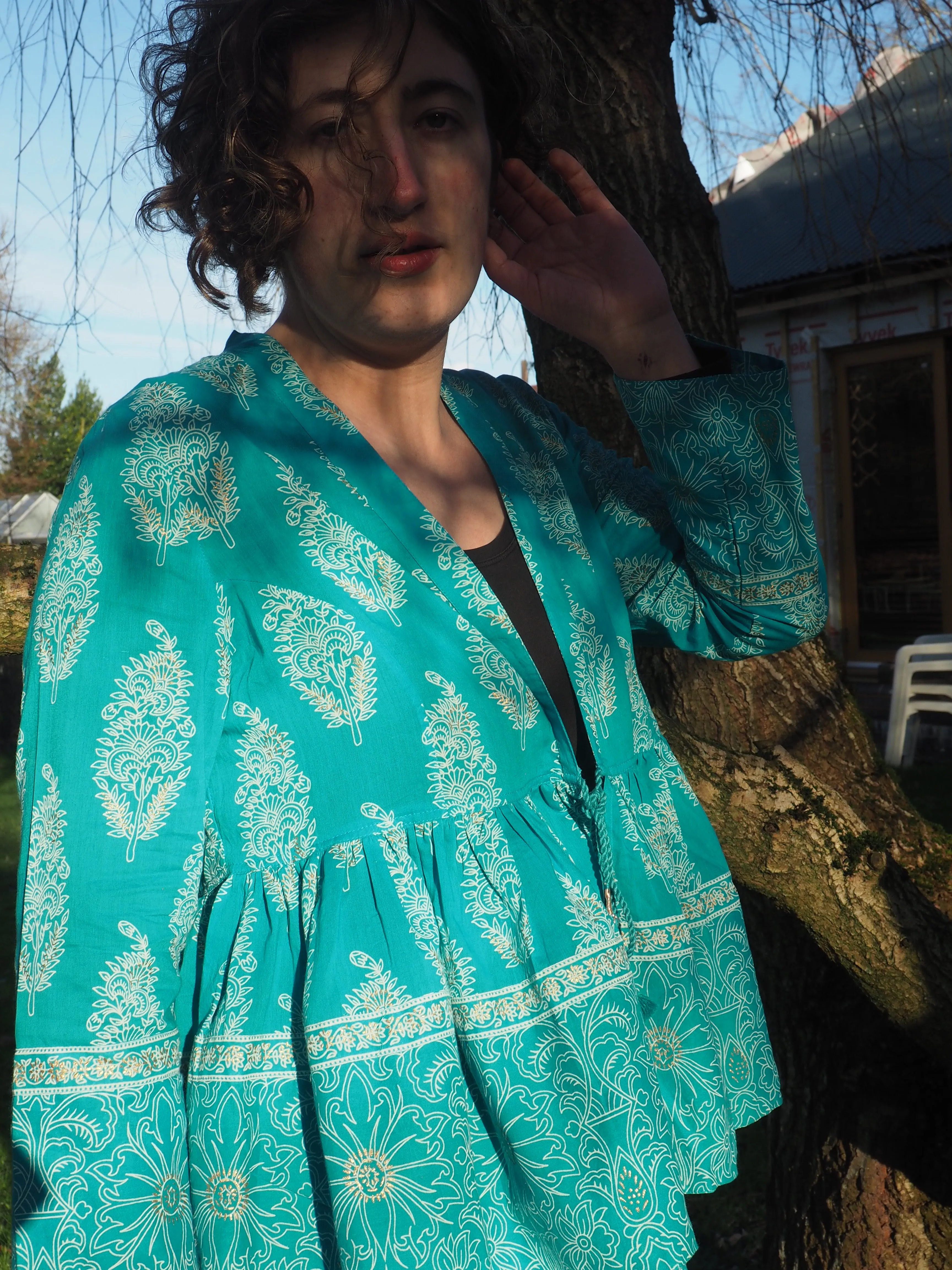 Flared Paisley Drawstring Jacket