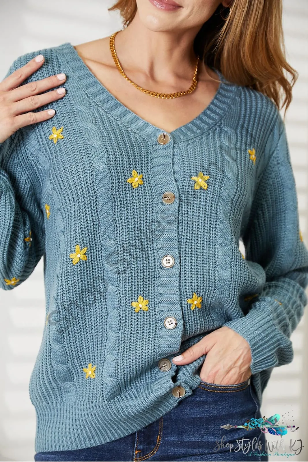 Floral Embroidered Cable Cardigan
