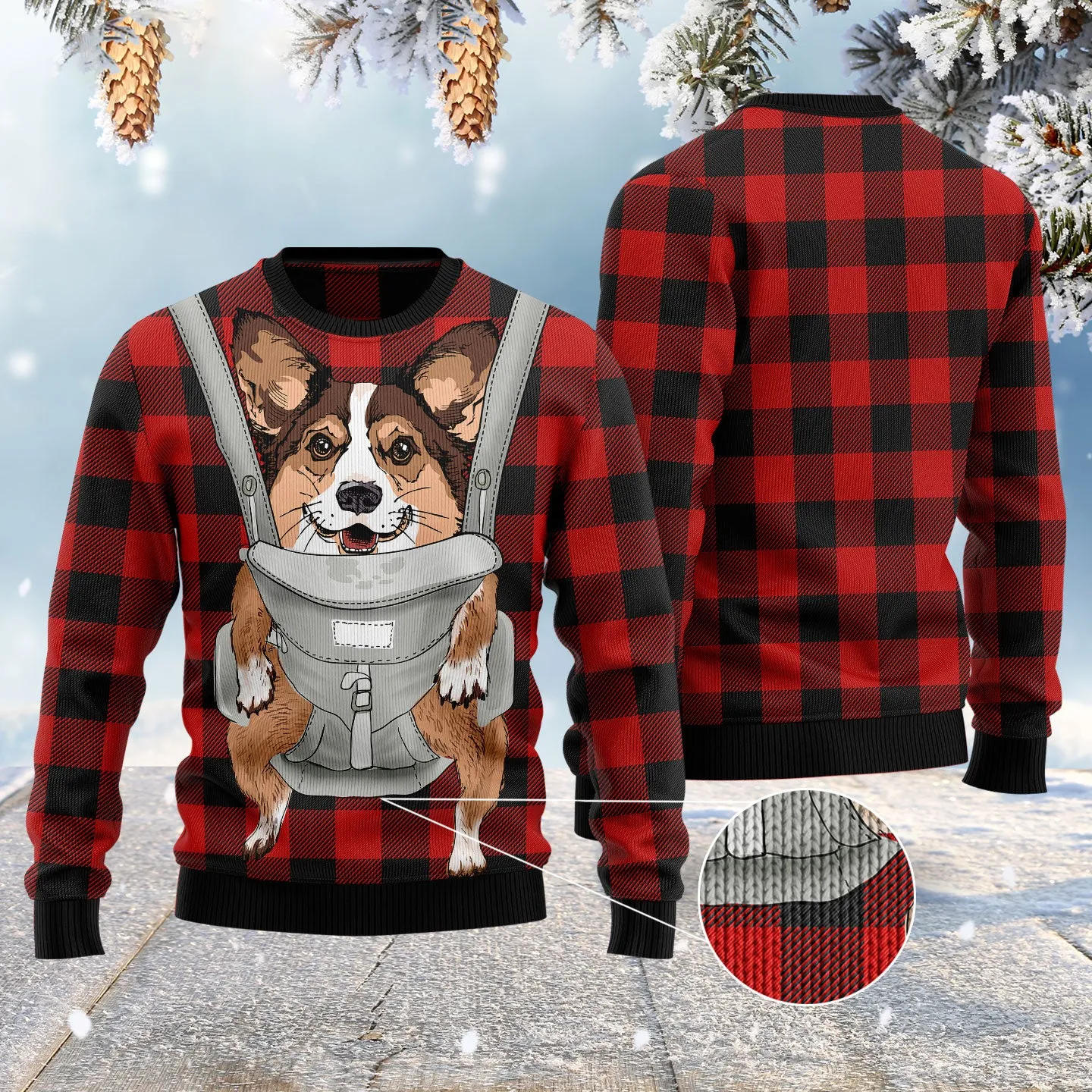 Front Carrier Dog Pembroke Welsh Corgi Ugly Christmas Sweater