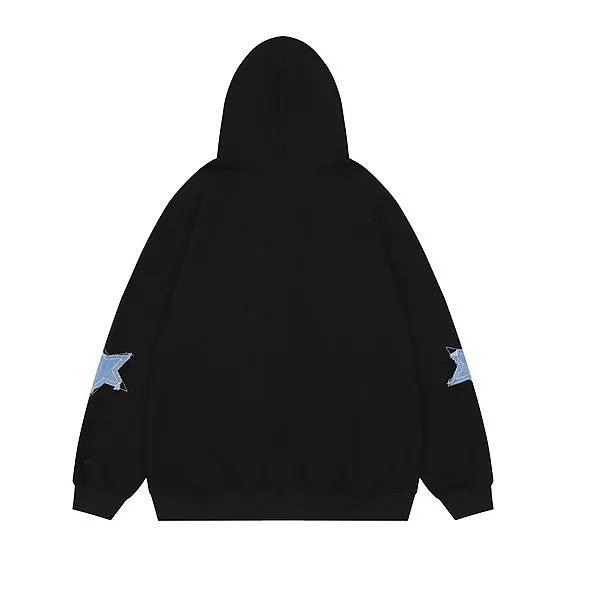 Girlary fall outfits women American Retro Star Patch Hooded Sweater Autumn Loose Casual Couple Cardigan Jacket