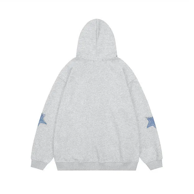 Girlary fall outfits women American Retro Star Patch Hooded Sweater Autumn Loose Casual Couple Cardigan Jacket
