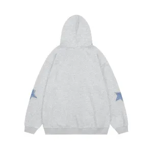 Girlary fall outfits women American Retro Star Patch Hooded Sweater Autumn Loose Casual Couple Cardigan Jacket