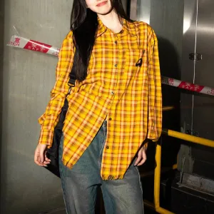 Girlary-shop pumpkin patch outfit American-Style Yellow Plaid Shirt Women's Spring New Dopamine Shirt Jacket Loose Casual Retro Couple Top