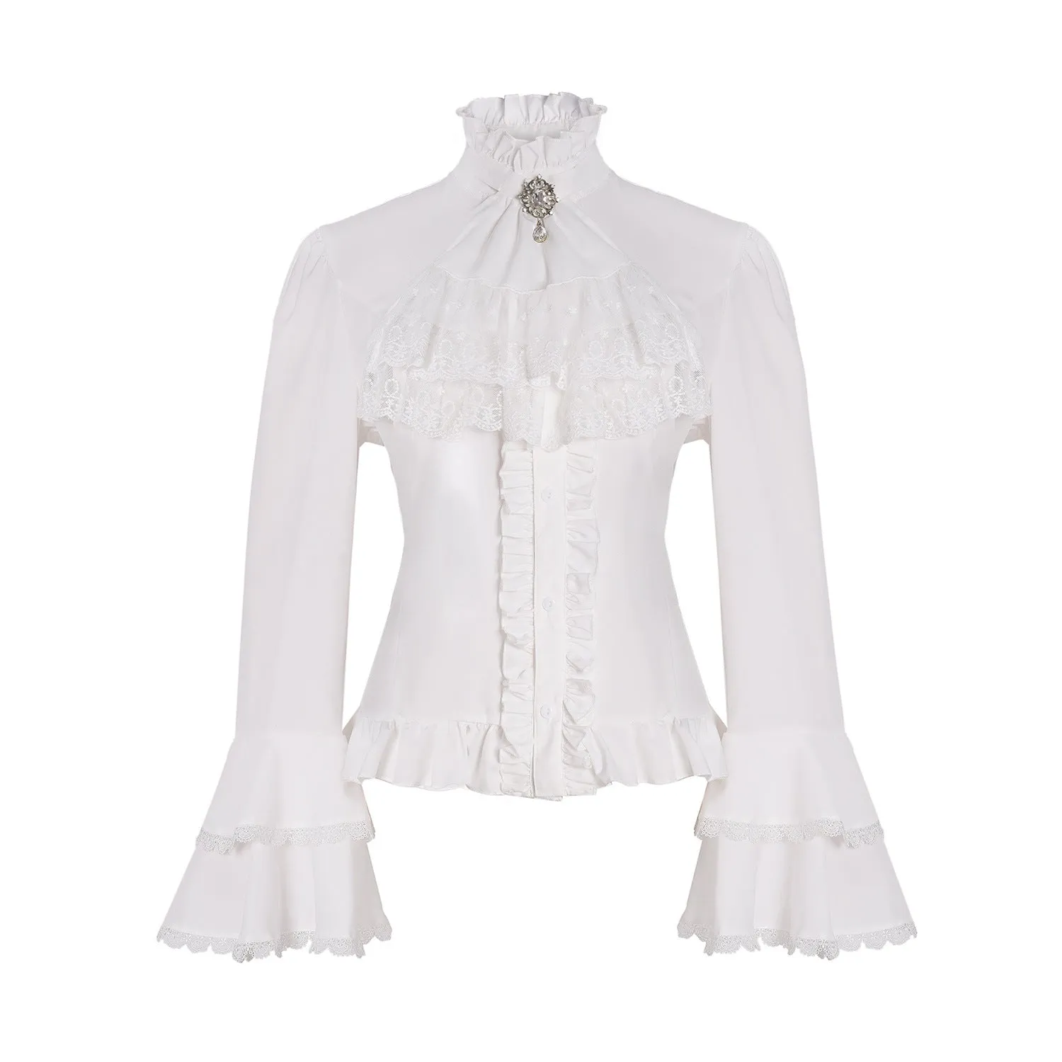 Girlary-shop ribbons galore dress to impress Court Style Flared Long Sleeve Gothic Inner Lotus Leaf Lace Shirt Lolita Women's Retro French Top Women