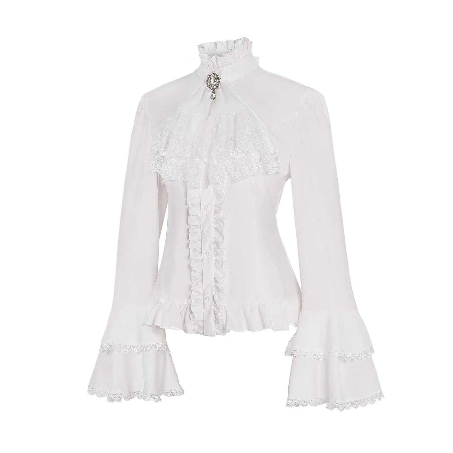 Girlary-shop ribbons galore dress to impress Court Style Flared Long Sleeve Gothic Inner Lotus Leaf Lace Shirt Lolita Women's Retro French Top Women