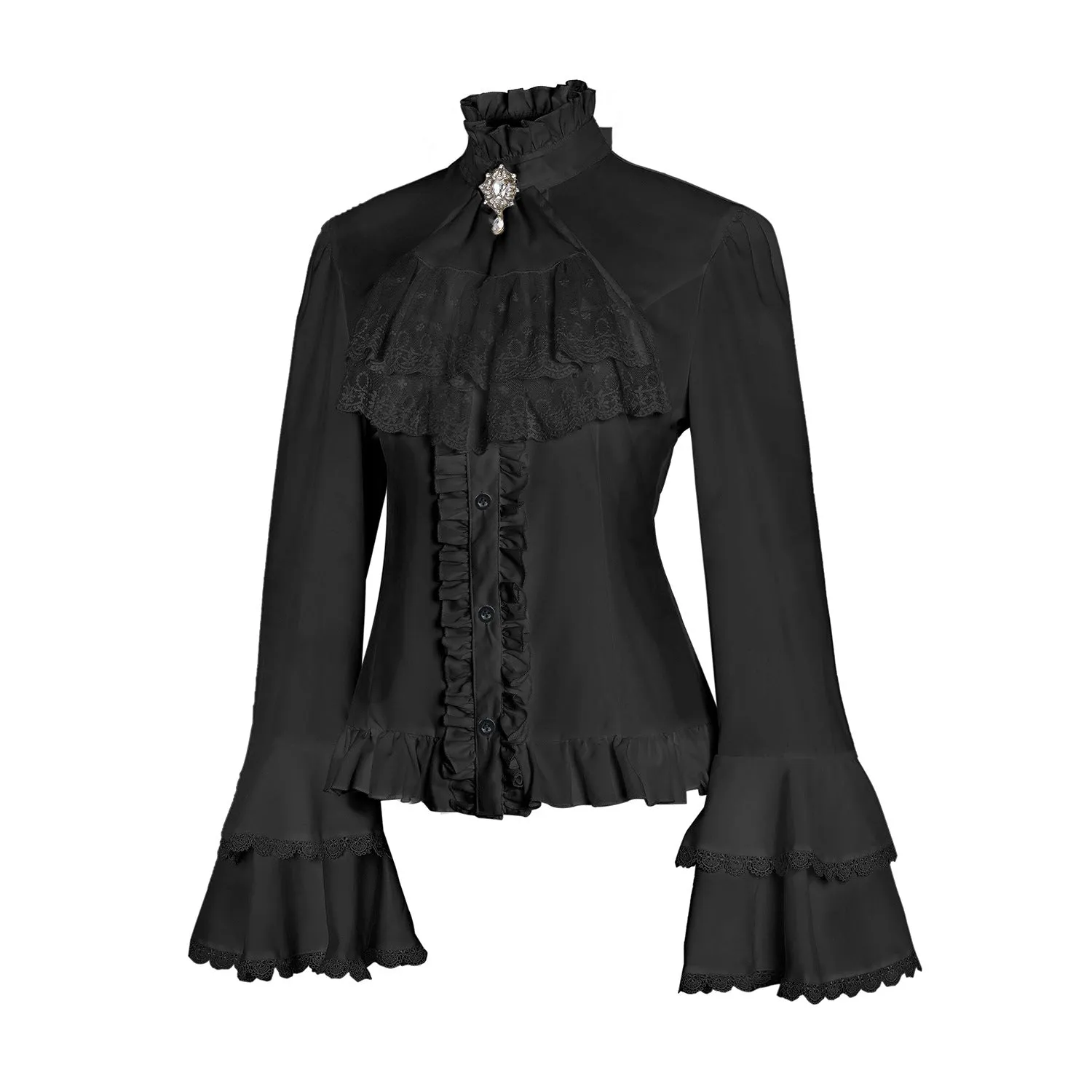 Girlary-shop ribbons galore dress to impress Court Style Flared Long Sleeve Gothic Inner Lotus Leaf Lace Shirt Lolita Women's Retro French Top Women