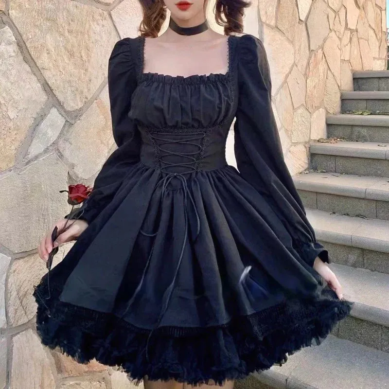 Gothic Chic: Long Sleeve Lace Dress for Vintage Lovers