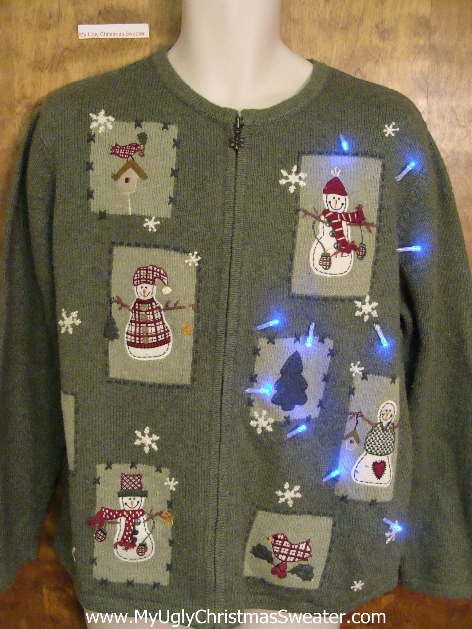 Green Light Up Ugly Christmas Jumper with Snowmen