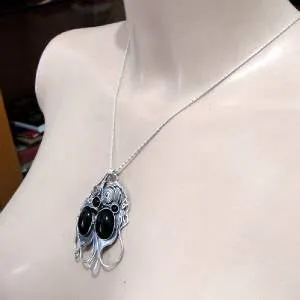Hadar Designers Israel HandMade Artist Huge Sterling Silver Onyx Pendant (H
