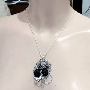 Hadar Designers Israel HandMade Artist Huge Sterling Silver Onyx Pendant (H