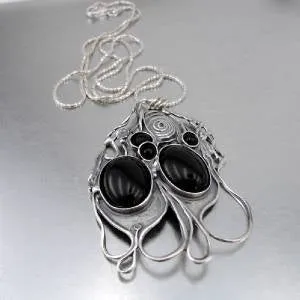 Hadar Designers Israel HandMade Artist Huge Sterling Silver Onyx Pendant (H