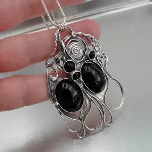 Hadar Designers Israel HandMade Artist Huge Sterling Silver Onyx Pendant (H