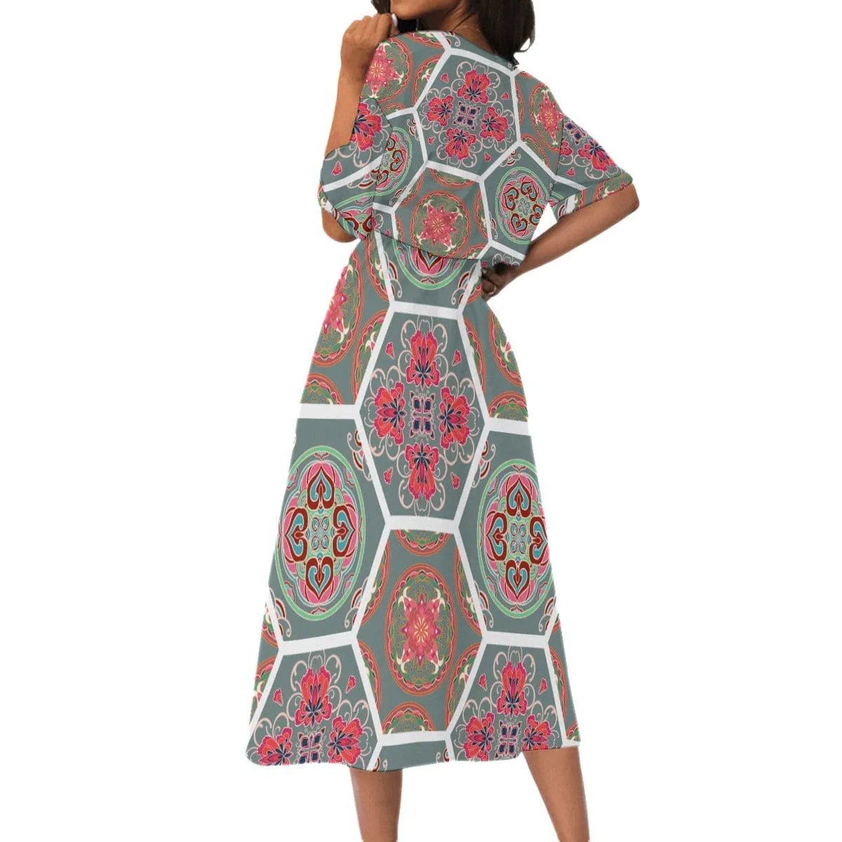 Hexafloral Petal - Print Women's Elastic Waist Dress