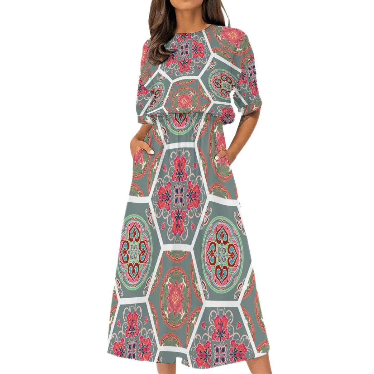 Hexafloral Petal - Print Women's Elastic Waist Dress
