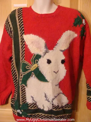 Holy Grail of Ugly Christmas Sweater Funny Bunny 80s
