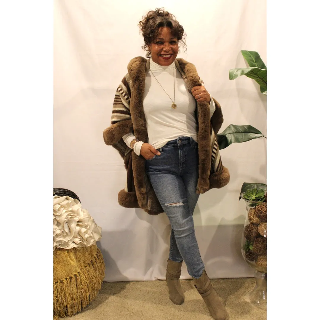 Hot Cocoa Mega Faux Fur Poncho