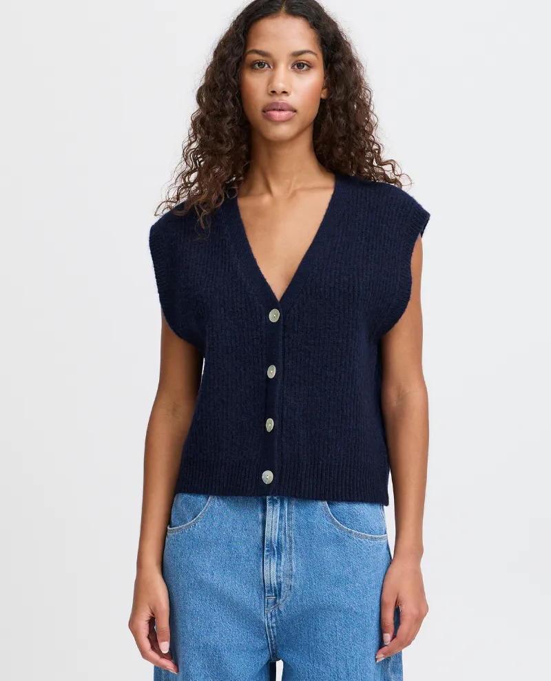 Ichi Povoke Medieval Blue Sweater Vest Cardigan