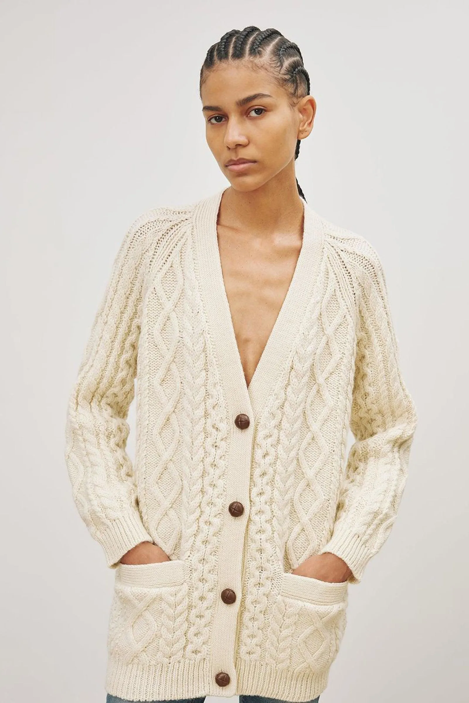Ivory Orion Cable-knit Wool Cardigan