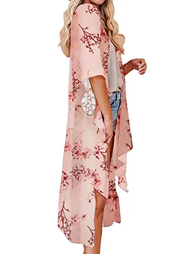 Jayscreate Women's Chiffon Kimono Cardigan Lightweight Batwing Summer Casual Sheer Swimsuit Up for Women Coverup Tops