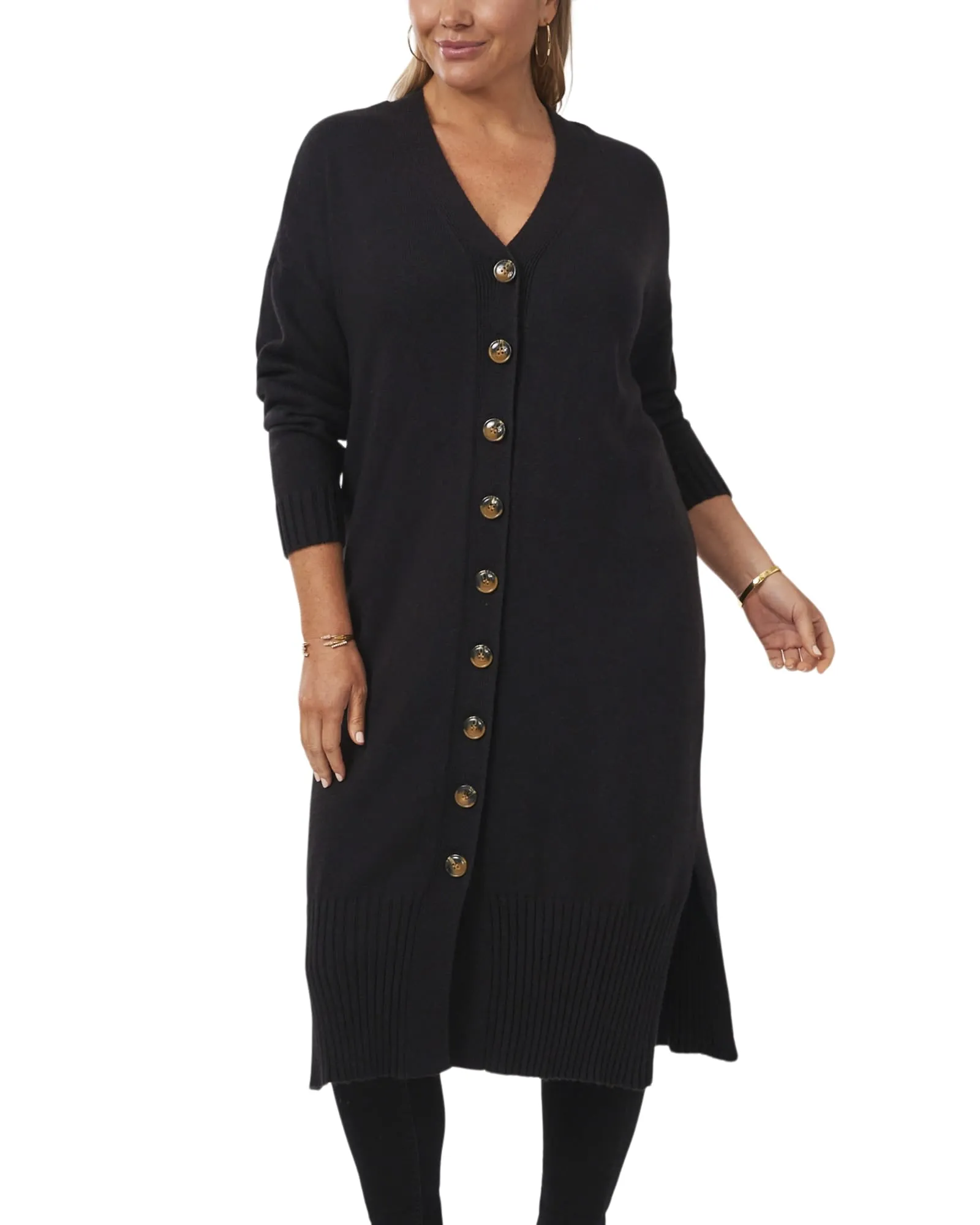 Kiara Button Front Maxi Cardigan | RICH BLACK