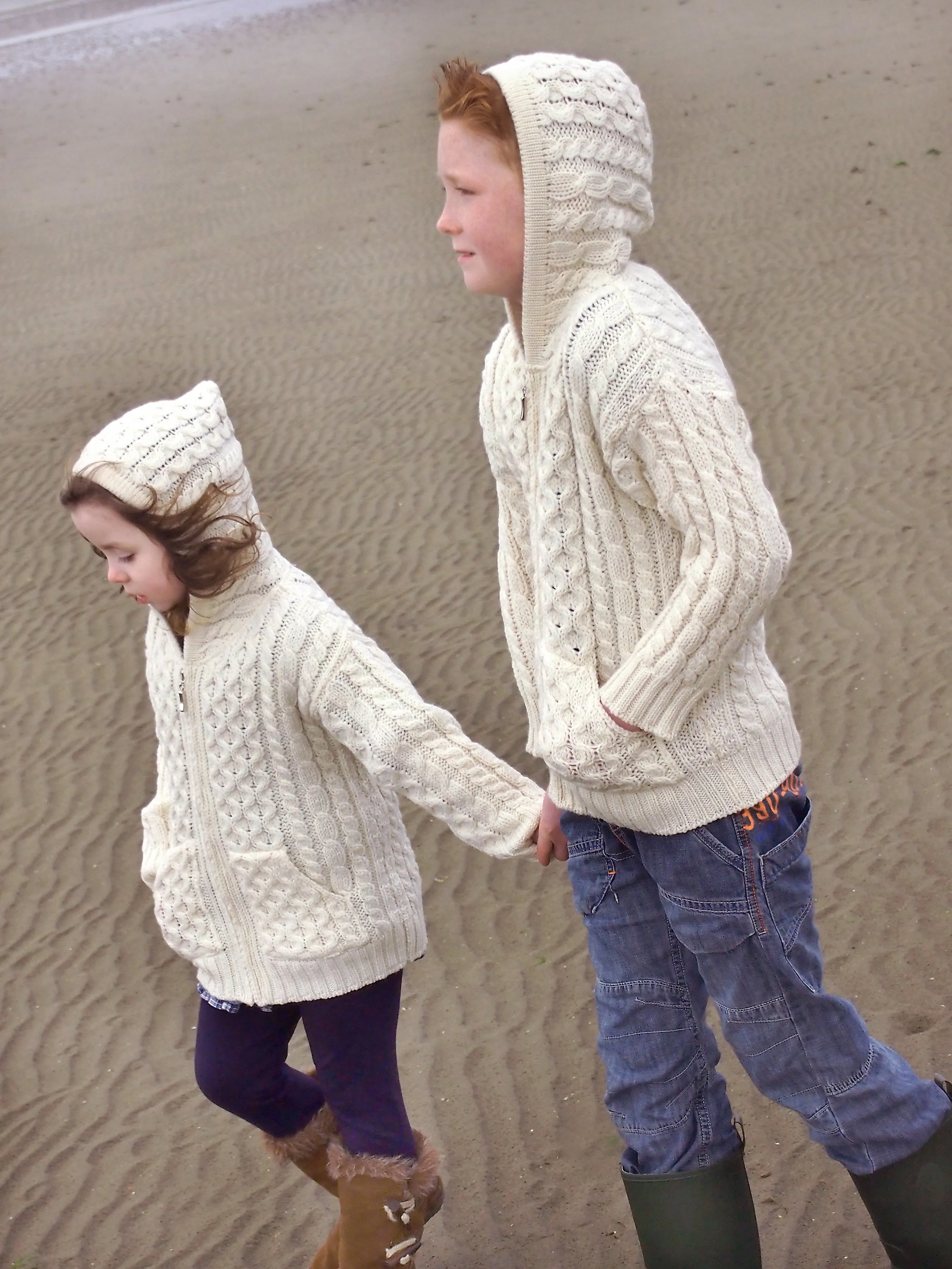 Kids Hooded Aran Zip Cardigan | Natural