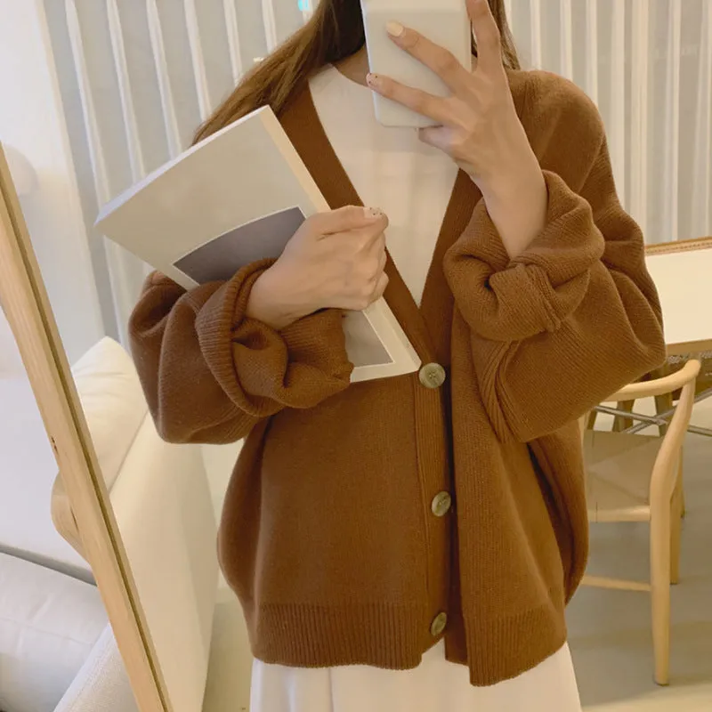 Lanfubeisi discover style ideas Thick Sweater Coat for Women Early Autumn New Loose Lazy Casual Korean Style Long Sleeve Knitted Cardigan