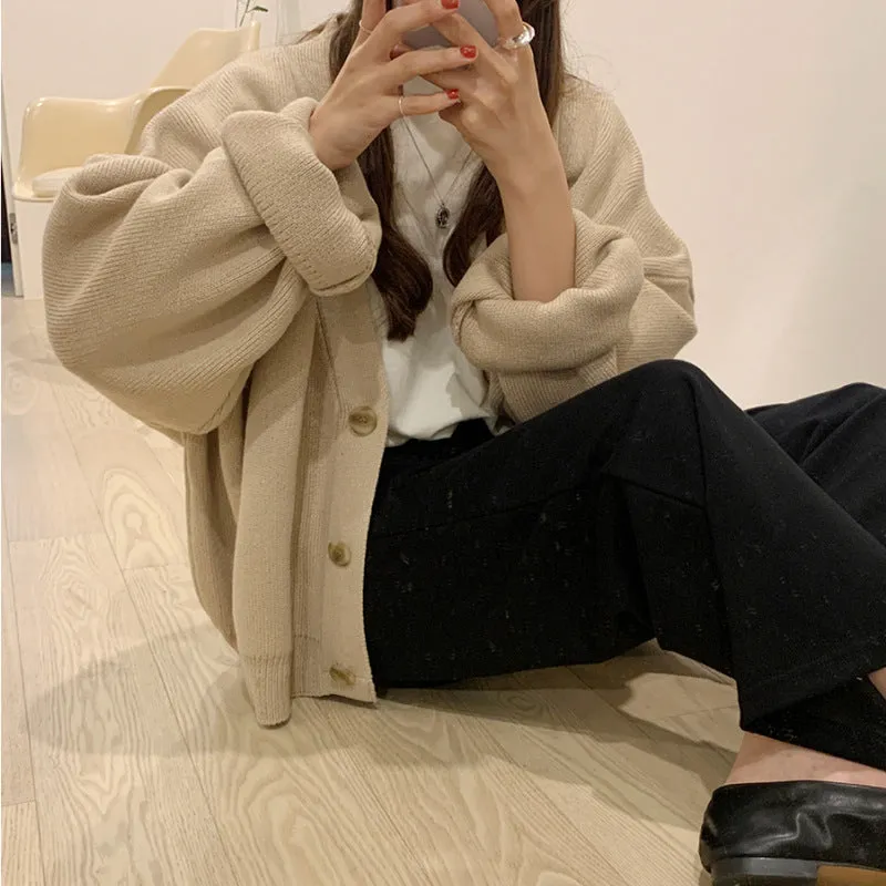Lanfubeisi discover style ideas Thick Sweater Coat for Women Early Autumn New Loose Lazy Casual Korean Style Long Sleeve Knitted Cardigan