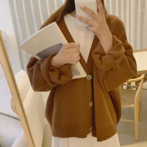 Lanfubeisi discover style ideas Thick Sweater Coat for Women Early Autumn New Loose Lazy Casual Korean Style Long Sleeve Knitted Cardigan