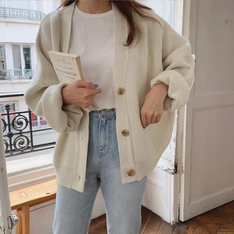 Lanfubeisi discover style ideas Thick Sweater Coat for Women Early Autumn New Loose Lazy Casual Korean Style Long Sleeve Knitted Cardigan