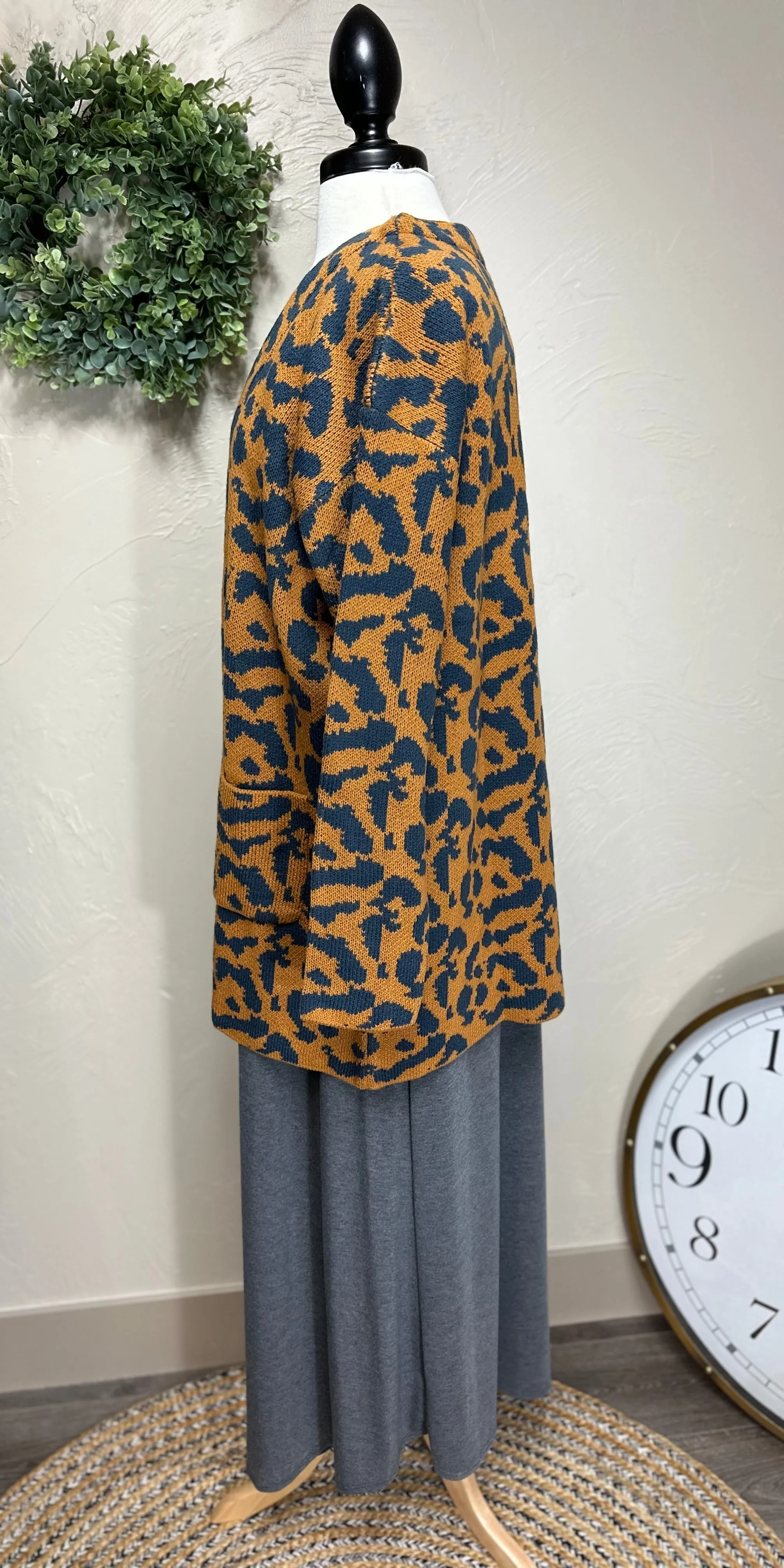 Leopard Print Knit Cardigan Open Cardigan
