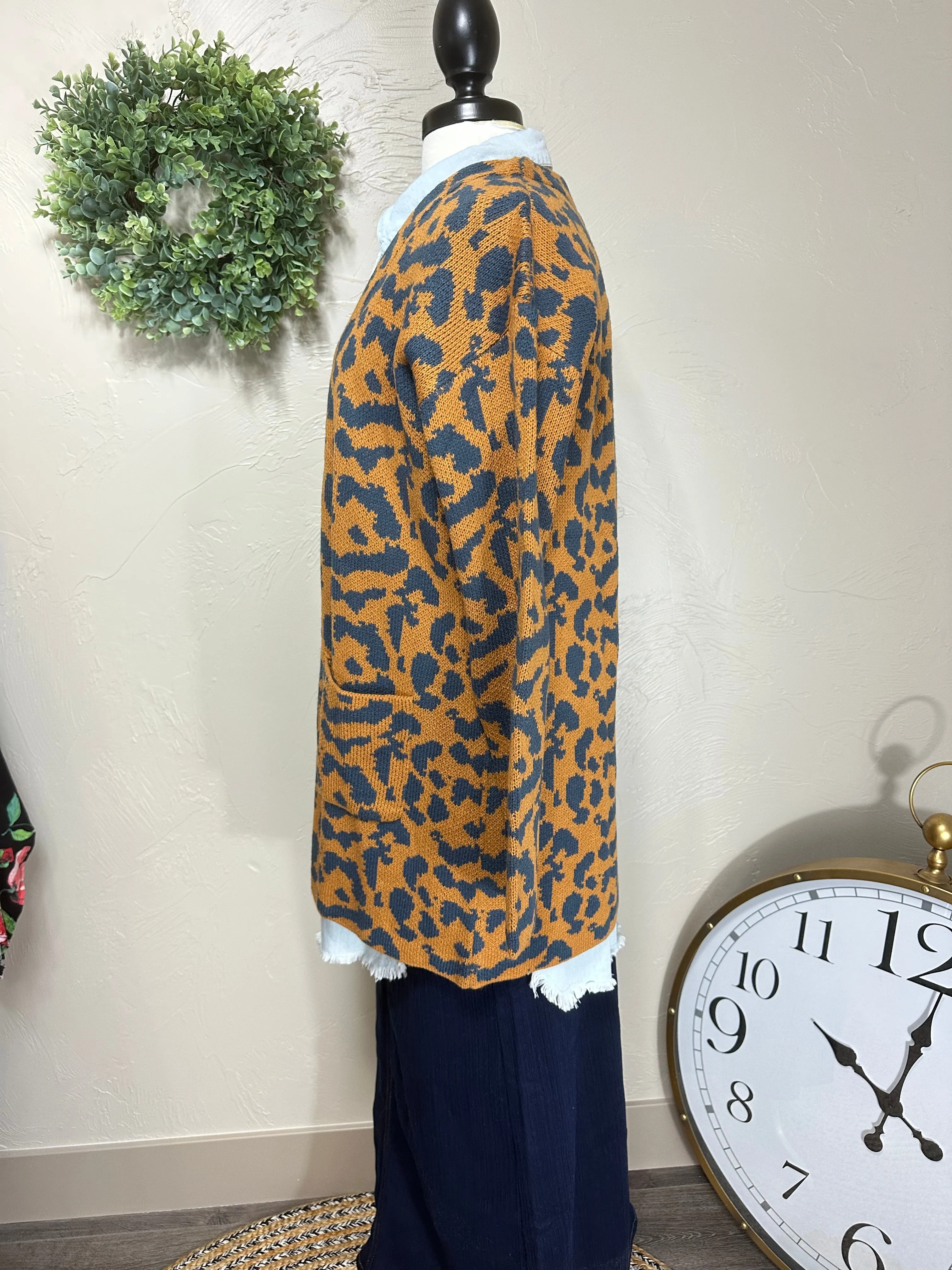 Leopard Print Knit Cardigan Open Cardigan